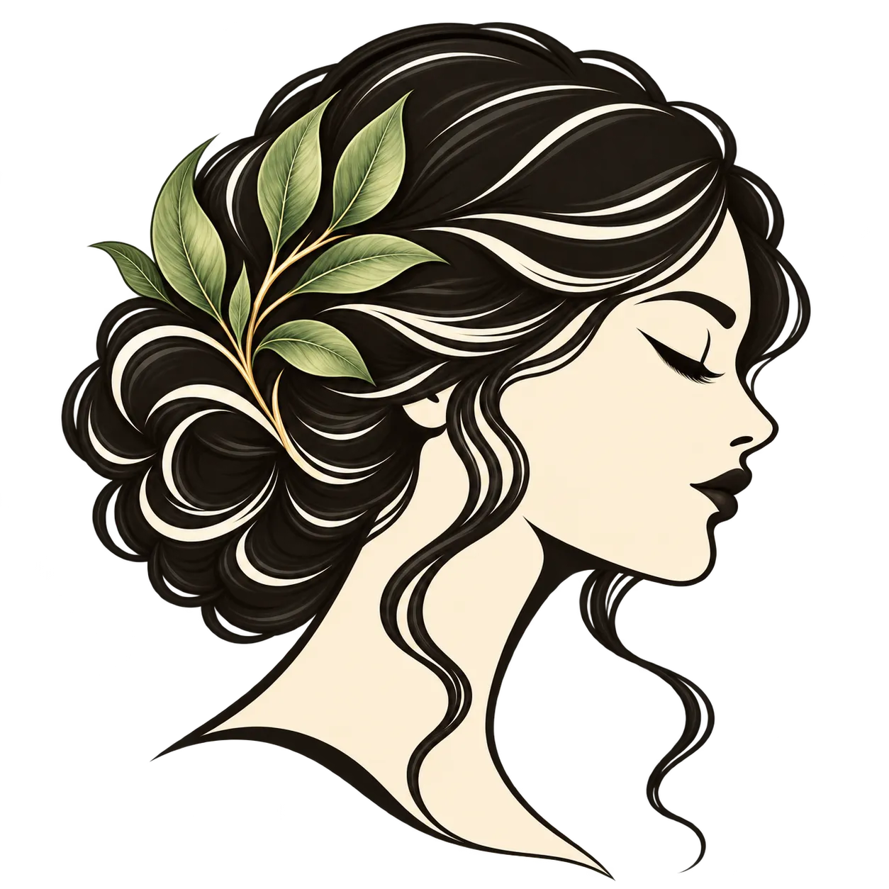 Myrtis: el perfil de una mujer con una rama de mirto en el pelo